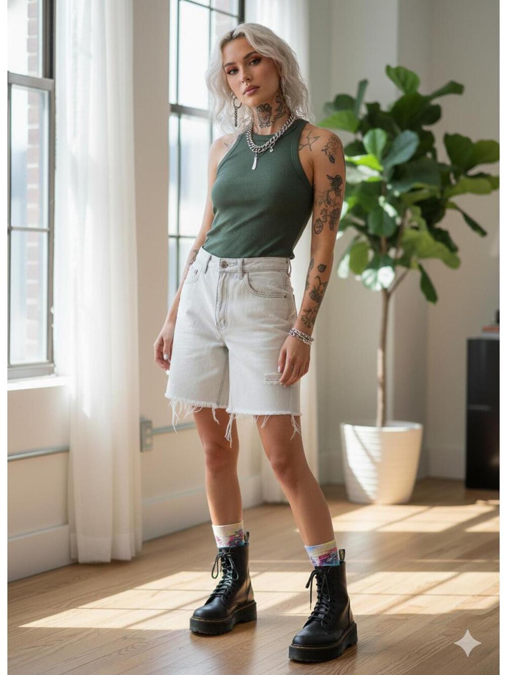 BDG Urban Outfitters - High Rise Baggy Denim Shorts Distressed Light Wash - 28